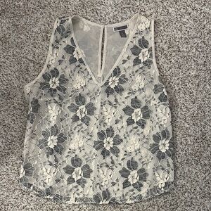 Chelsea28 Floral Lace V-Neck Blouse - Cream and Black